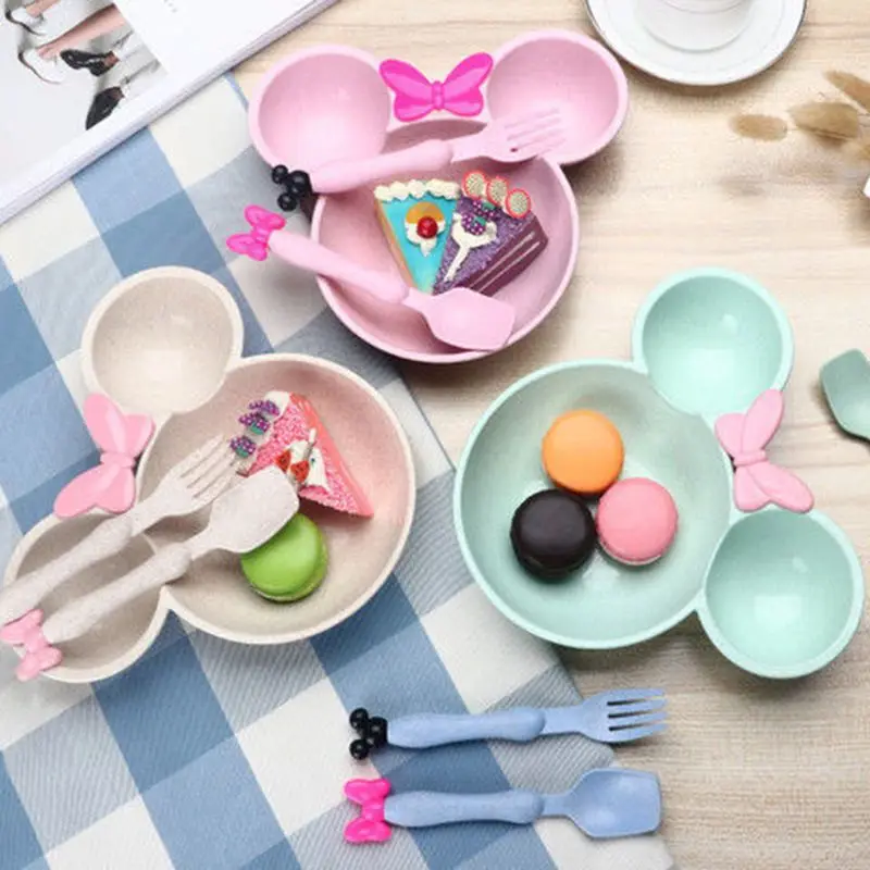 3Pcs/Set Kids Cartoon Dinnerware Set Children Dishes Baby Feeding Supplement Dishwasher Safe Dinner Plate Bowl Spoon Fork Tool