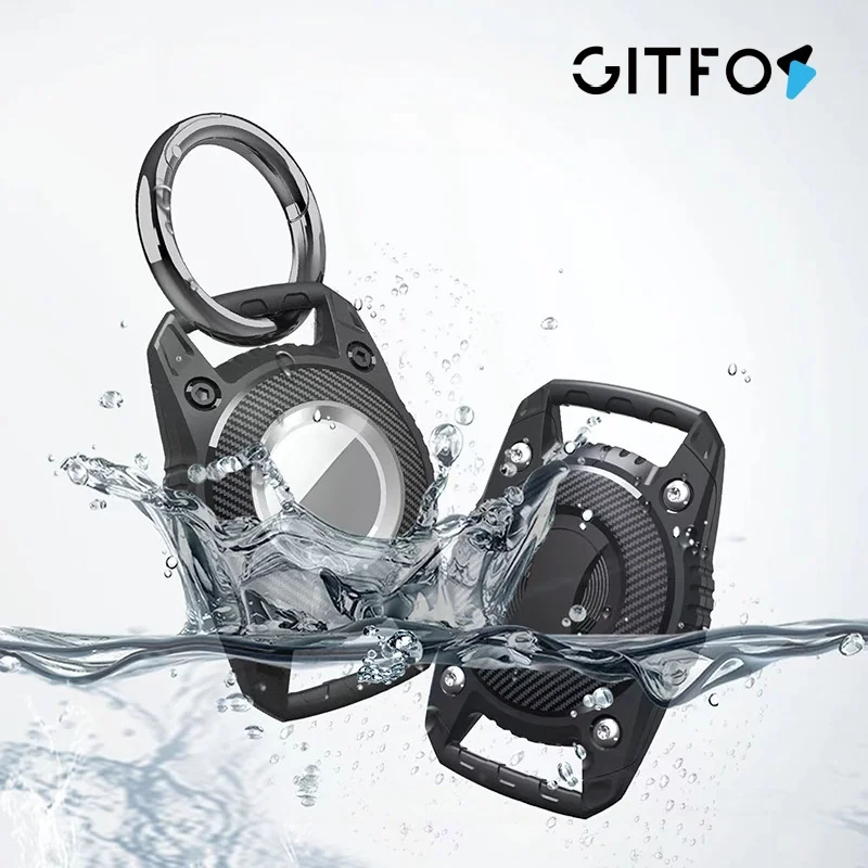 GITFOS IP67 Waterproof Airtag Holder Keychain for Apple, Hard TPU Full Protective Case with Key Ring for Luggage Cat Dog Collar
