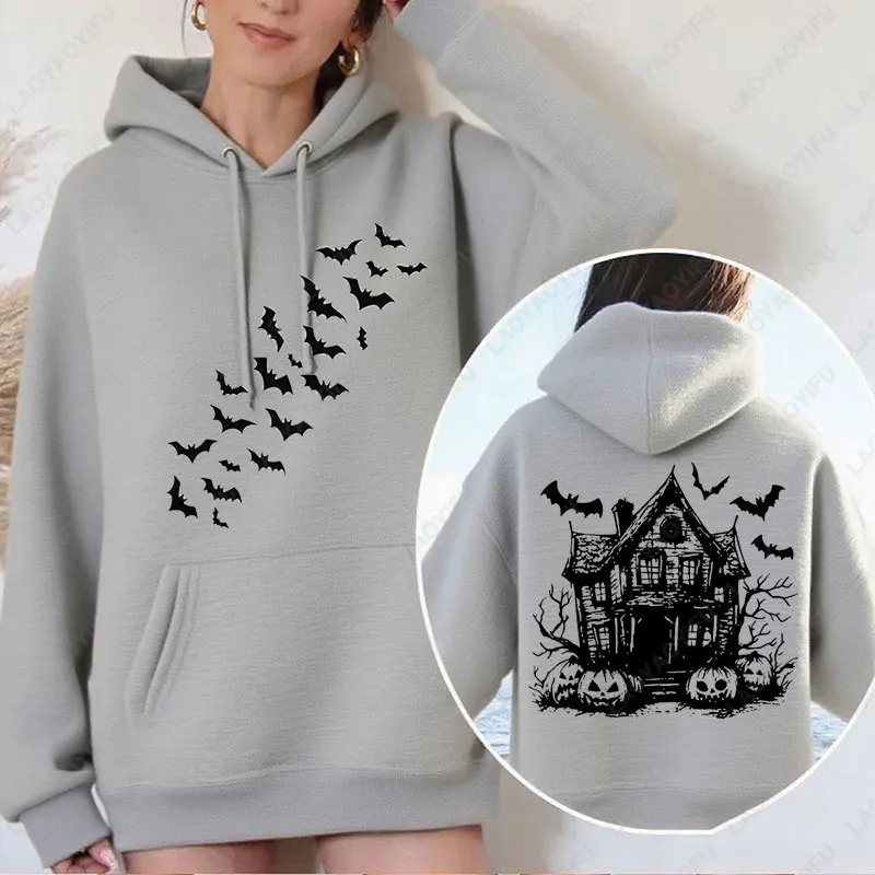 لطيف الخريف هوديي هالوين الخفافيش هوديي الأزياء صورة ظلية الخفافيش هوديي هدية لها مضحك جميع القديسين يوم الرسم امرأة الشارع الشهير