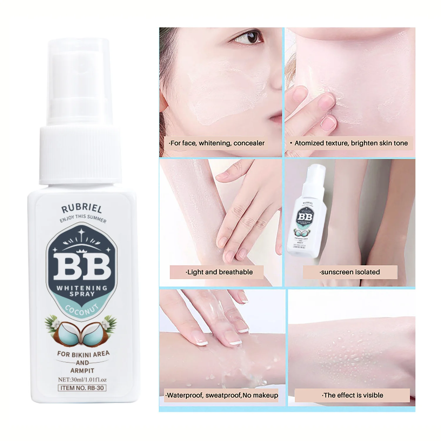 Rubriel Concealer Bb Spray Kokos Geur Delicate Waterdichte Zweetbestendige Pure Huid Isolerende Luie Spray 30Ml