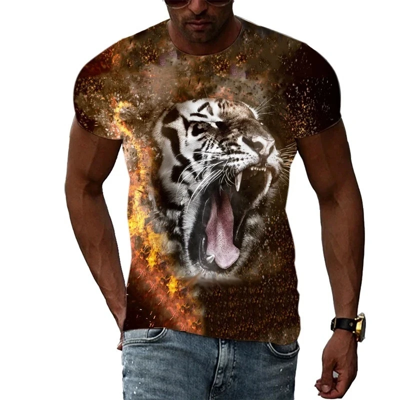 3D Print Lion and Tiger Causal Clothing New Fashion Men Women T-shirt Plus Size S-7XL Summer Streetwear Vintage Harajuku