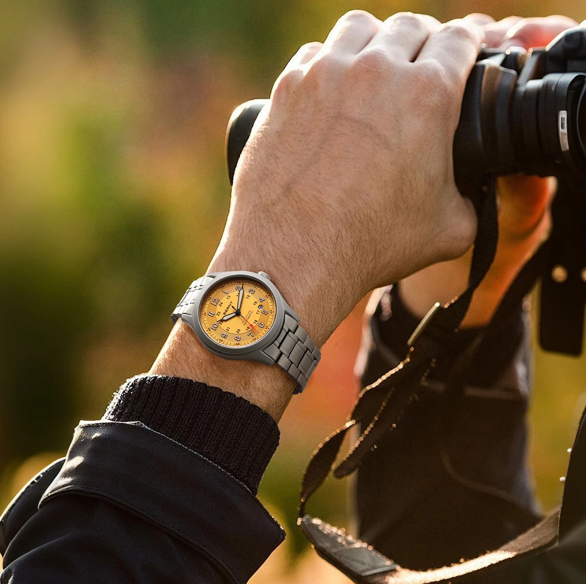 Reloj BERNY automático de titanio para hombre, reloj de pulsera mecánico superluminoso con