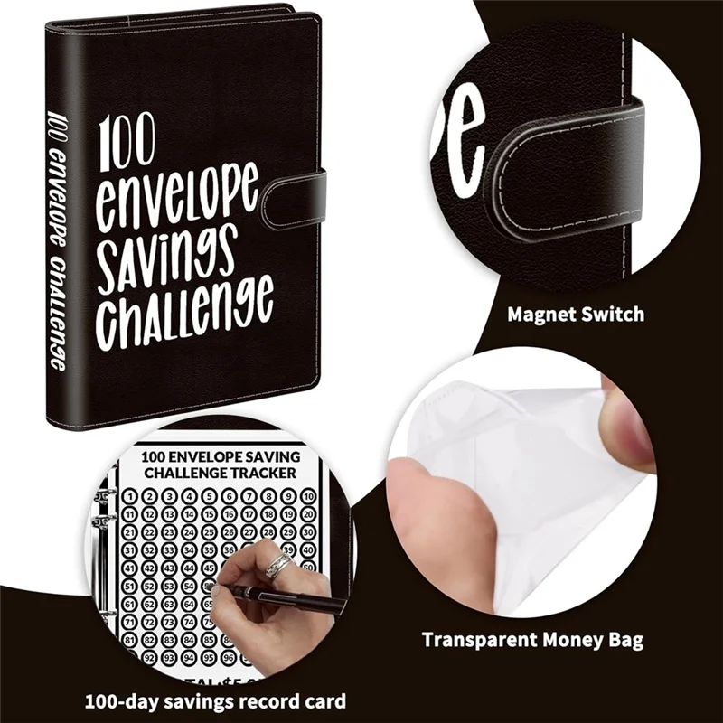 

Well Made-100 Envelope Challenge Binder, A5 Money Saving Budget Binder - Save 5,050 With The Money Saving Challenge Black Easy T