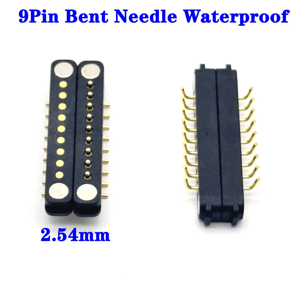 1Pair  Bent Needle DC 36V 1A Waterproof Magnetic Pogo Pin Connector 9Pin Pogopin Male FemaleConnector Spring DC Power Socket