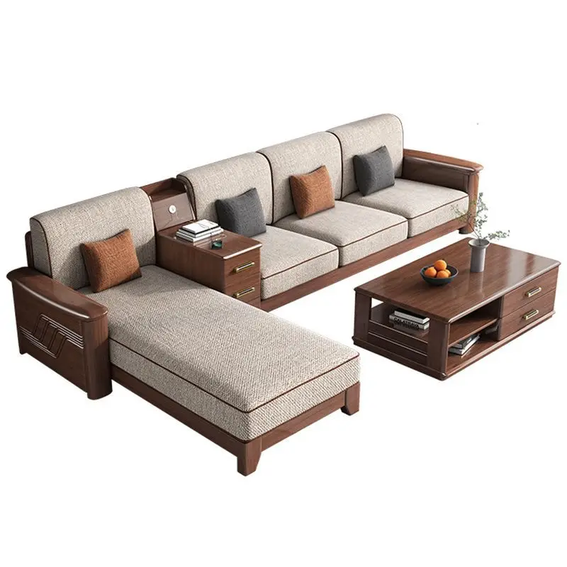 

walnut all solid wood fabric living room combination removable and washable cloth cover simple large coffee table expensive