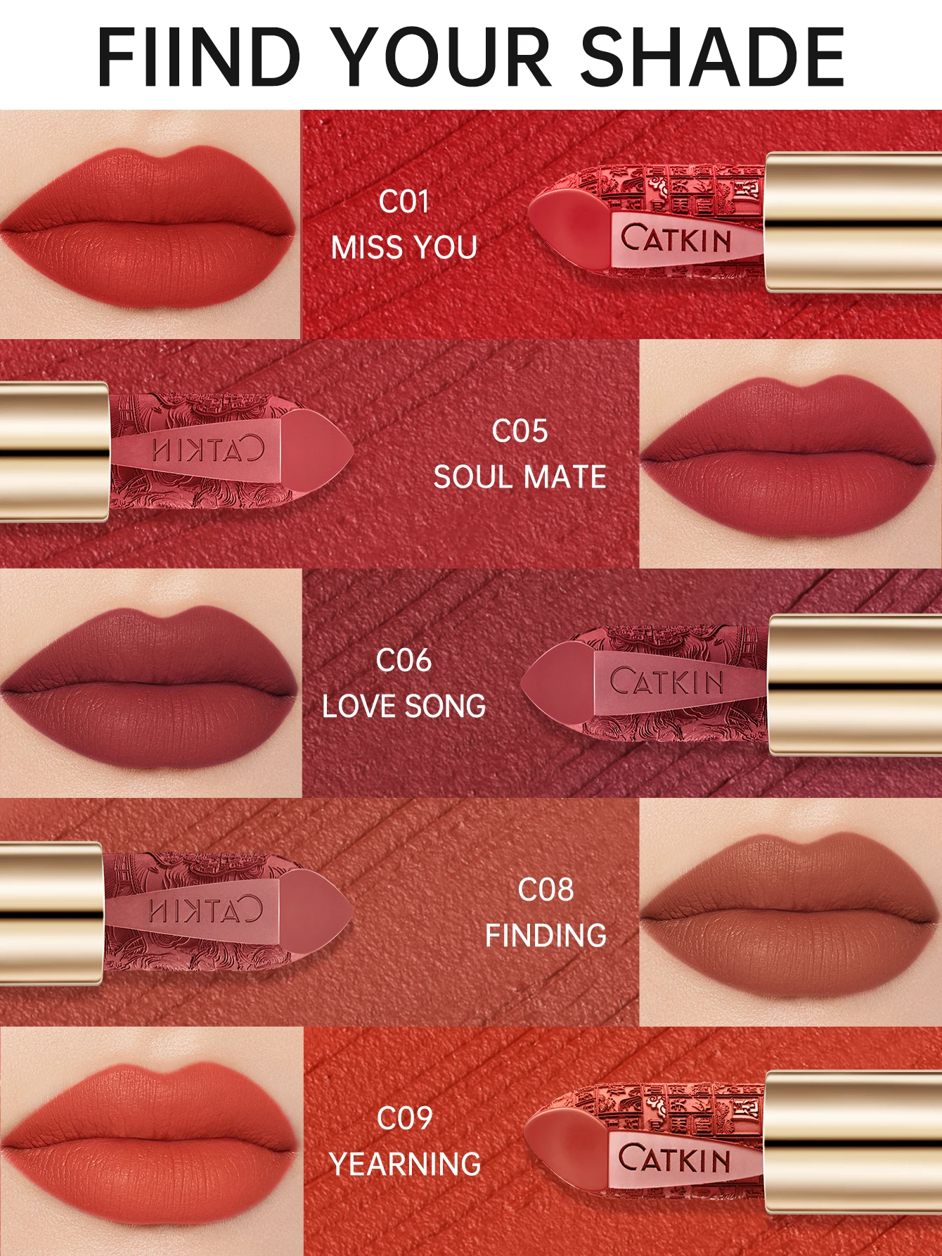 CATKIN Dreamworld Khắc Son Môi, Chống Thấm Nước Bền Satin Nuôi Dưỡng Dưỡng Ẩm Mềm Mịn 0.13 Ounce-Phong Cách Trung Hoa