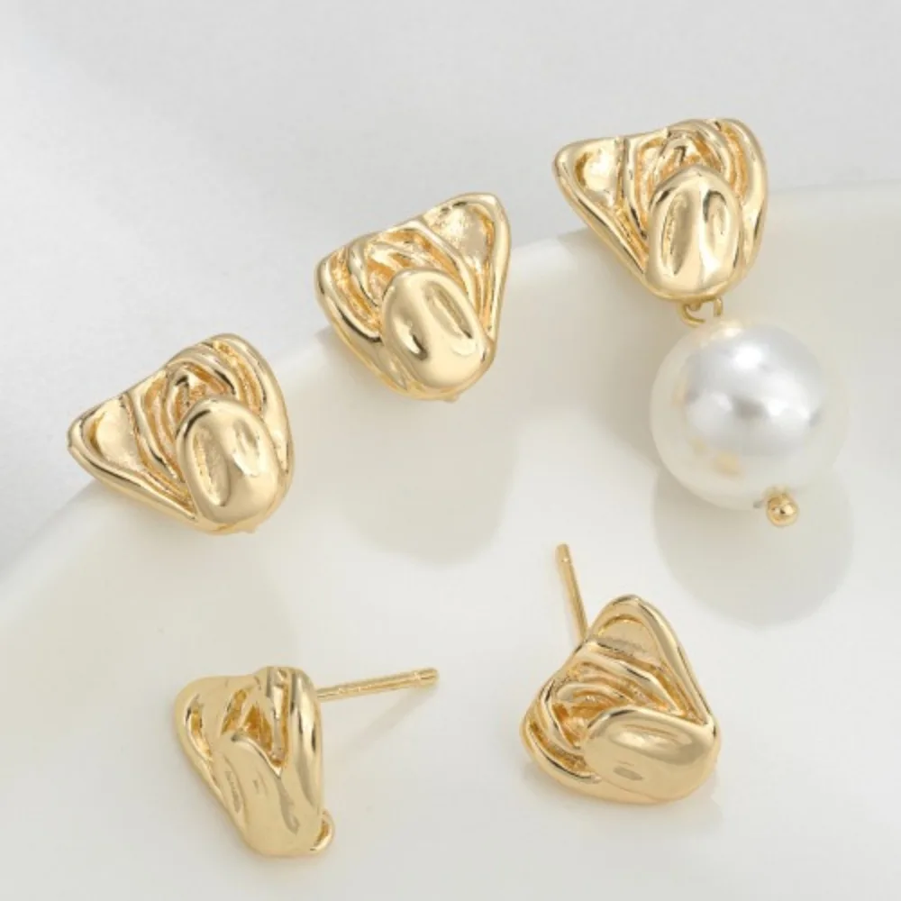 

14K Gold Color Abstract Rose Tulip Stud Earrings with Hanging Ring DIY Handmade Earrings Earrings Accessories Material