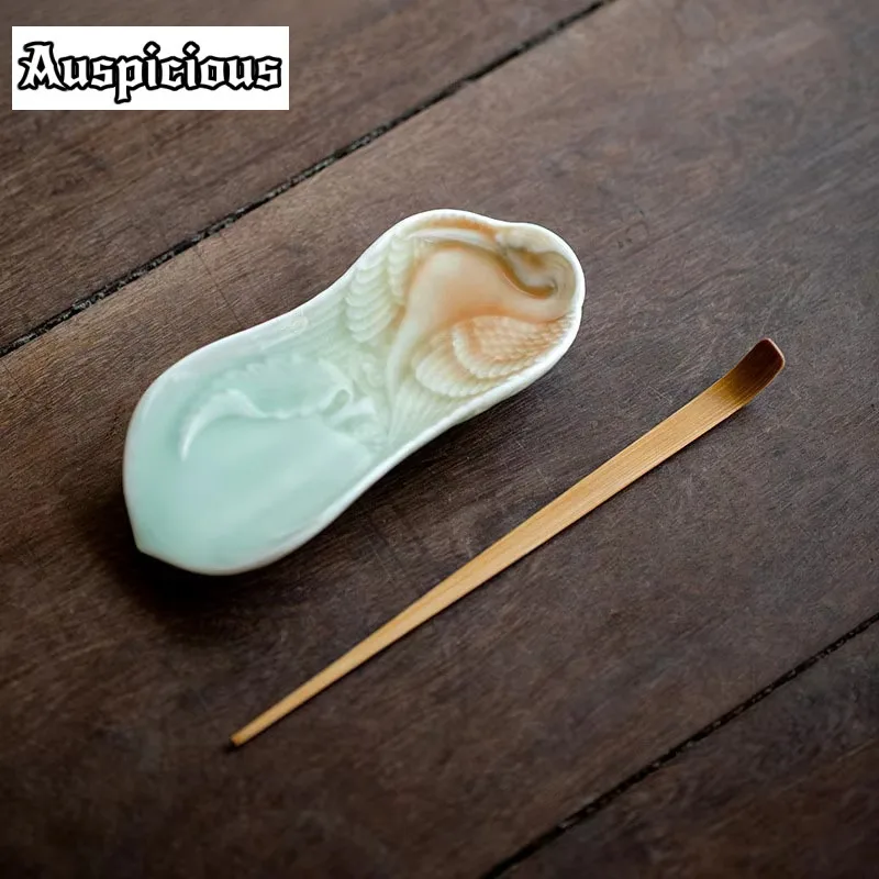 

2pc/Set Gradient Blue Carving Ceramic Tea Scoops Chinese Flower Crane Tea Lotus Tea Shovel Zen Kung Fu Tea Set Art Accessories
