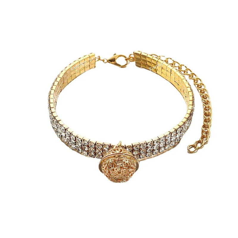 

Универсальное эластичное ожерелье с водными бриллиантами для кошек и собак, китайский колокольчик для ошейника для домашних животных, полый колокольчик