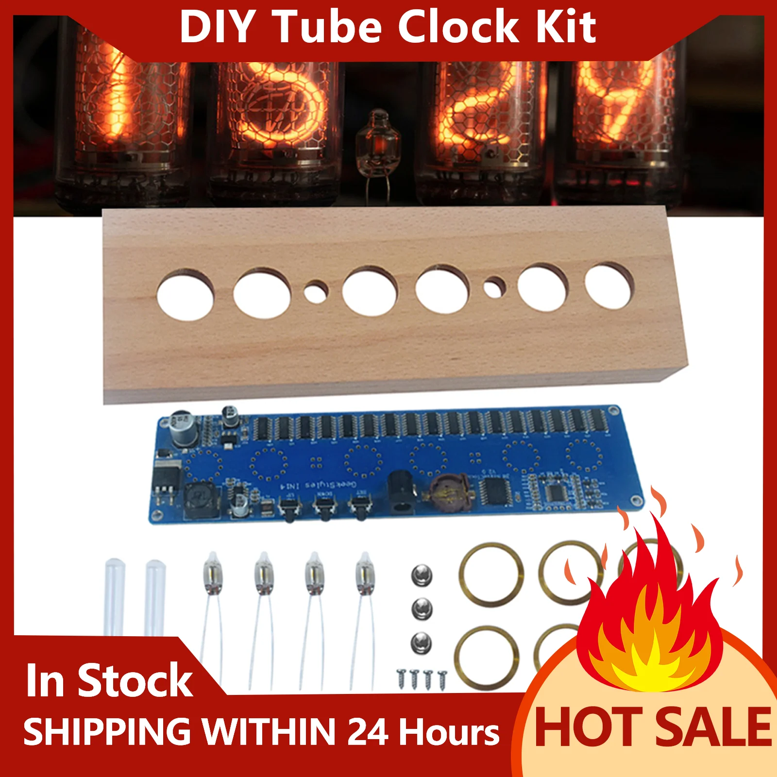 Electronic DIY Kit IN14 Glow Tube Clock DIY Tube Clock Kit 12V Nixie Tube Digital LED Clock Circuit Board PCBA DIY Assembly Kit