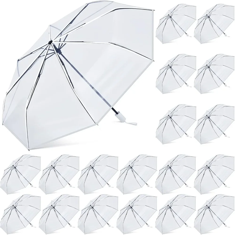 18 Pcs Clear Wedding Umbrellas Bulk Transparent Travel Umbrella Foldable Clear Umbrella Manual Open and Close Compact Folding