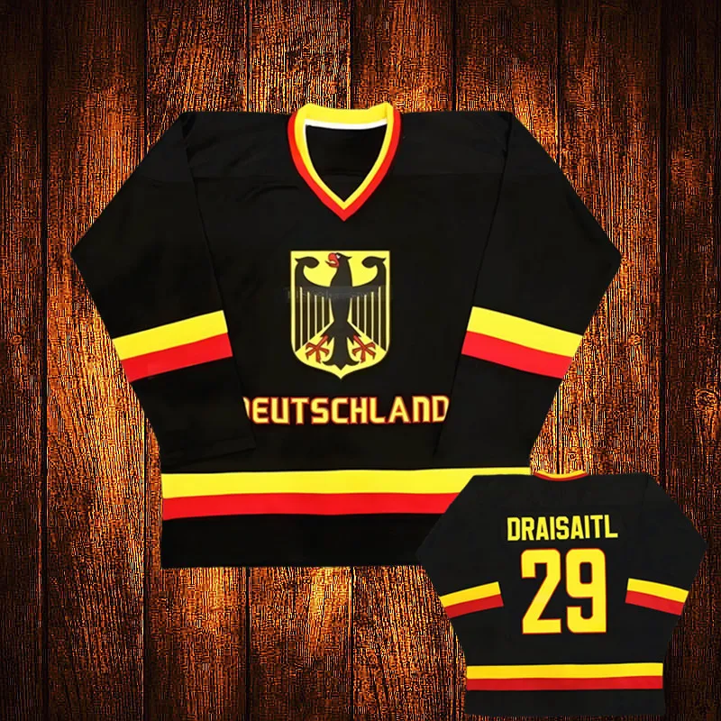 Custom Vintage  Team Germany Deutschland Leon Draisaitl Embroidery Stitched Hockey Jersey Youth Kids Adult Any Size And name 053