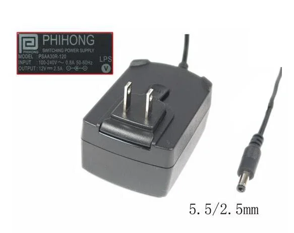 Power Adapter PSAA30R-120, 12V 2.5A, Barrel 5.5/2.5mm, US 2-Pin Plug