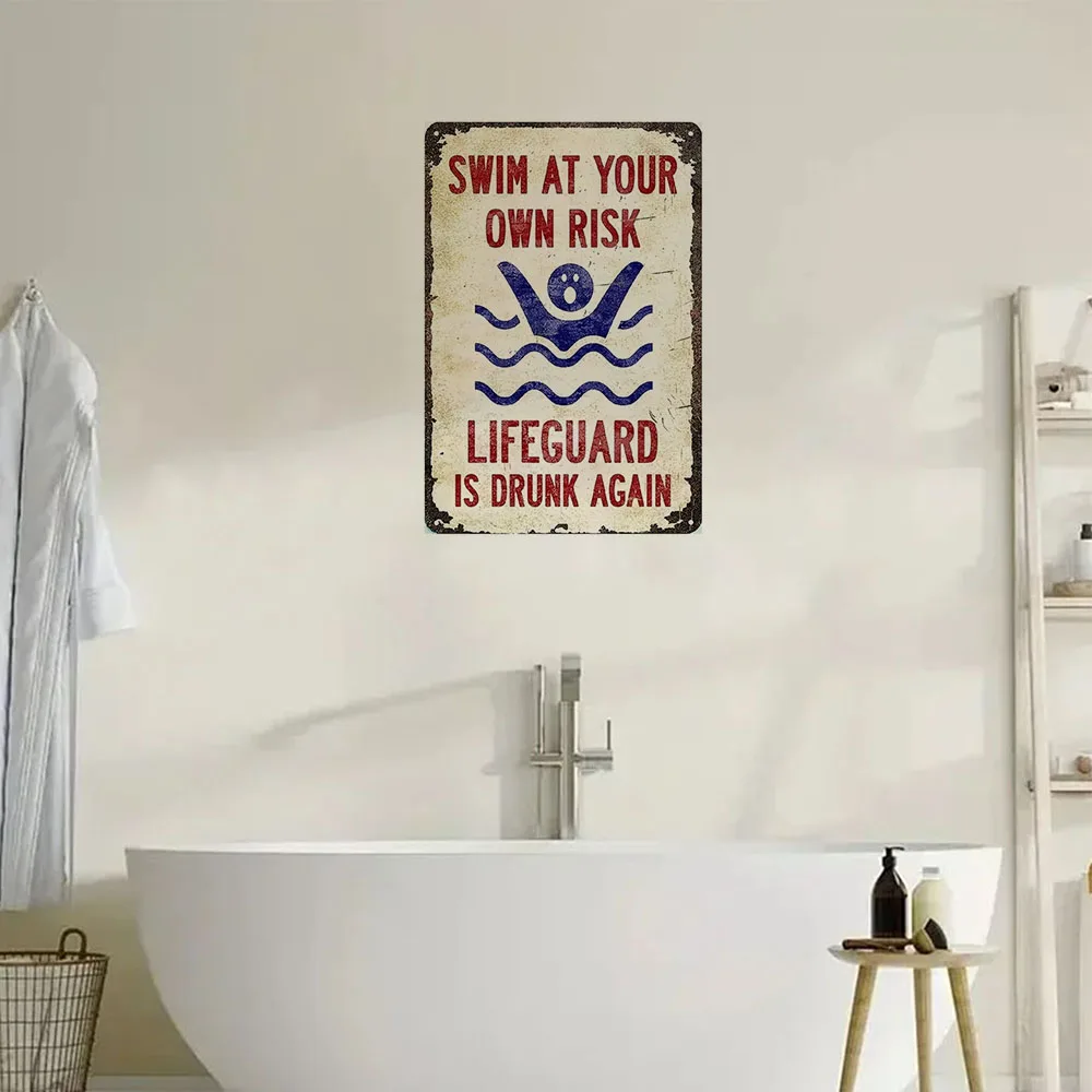 Elegant Pool Sign: Be Secure and Enjoy. 1pc Metal Tin for Pool Rules and Lifeguard Alert.