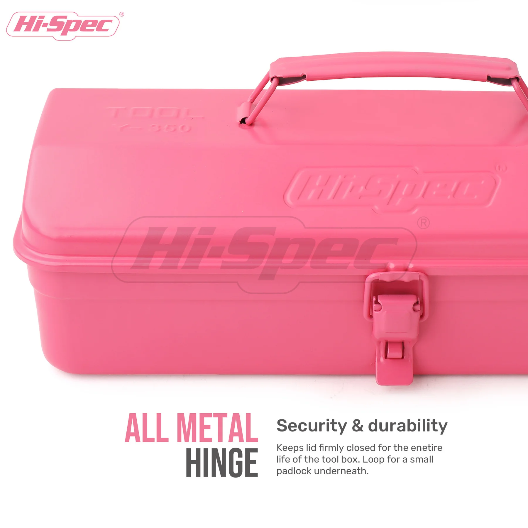 Hi-Spec 1pc Metal Pink Tool Case Steel Style Iron Tool Box Portable Tool Storage Container Empty Suitcase Just Toolbox