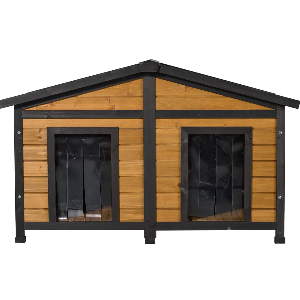 Natural Wood Waterproof Double-Door Dog House