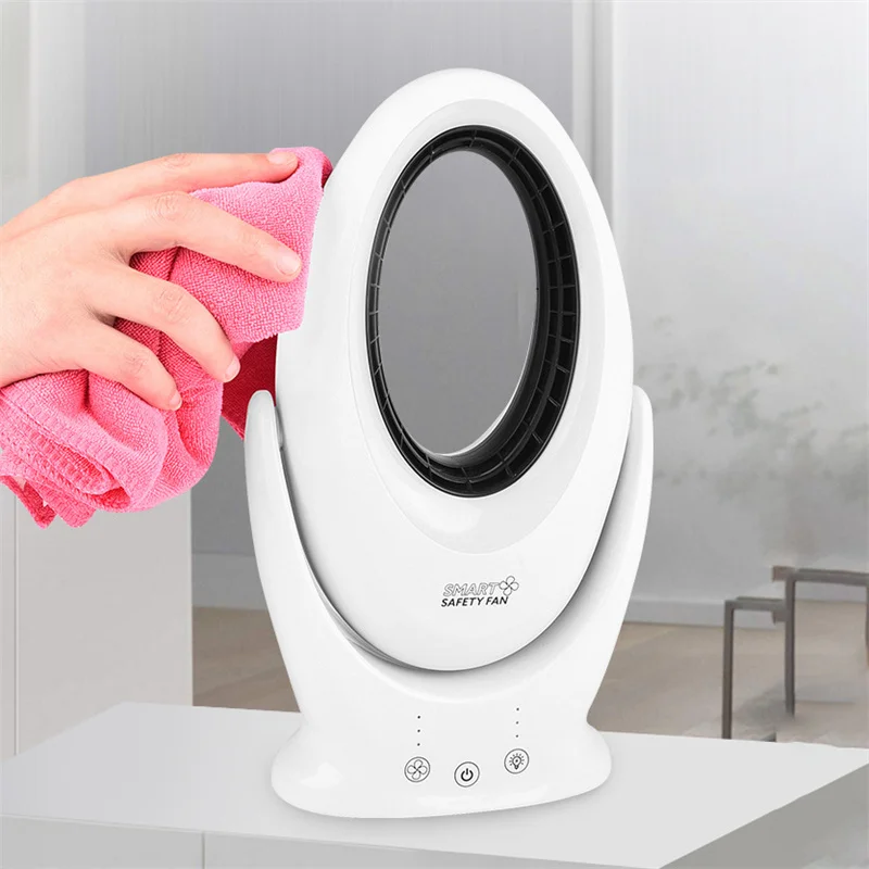 Ventilador eléctrico sin aspas con luz, ventilador silencioso recargable por USB para el hogar, dormitorio, refrigeración por aire, Mini ventiladores de mesa de alta calidad FS108