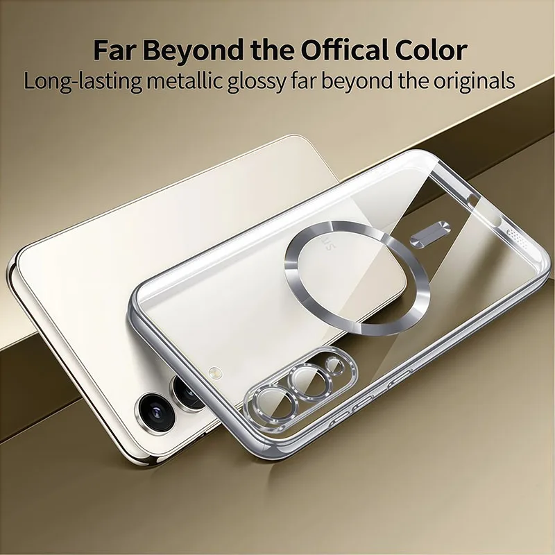 Funda magnética transparente con acabado metálico para Samsung Galaxy S26 S25 S24 Ultra Plus, anti golpes 5
