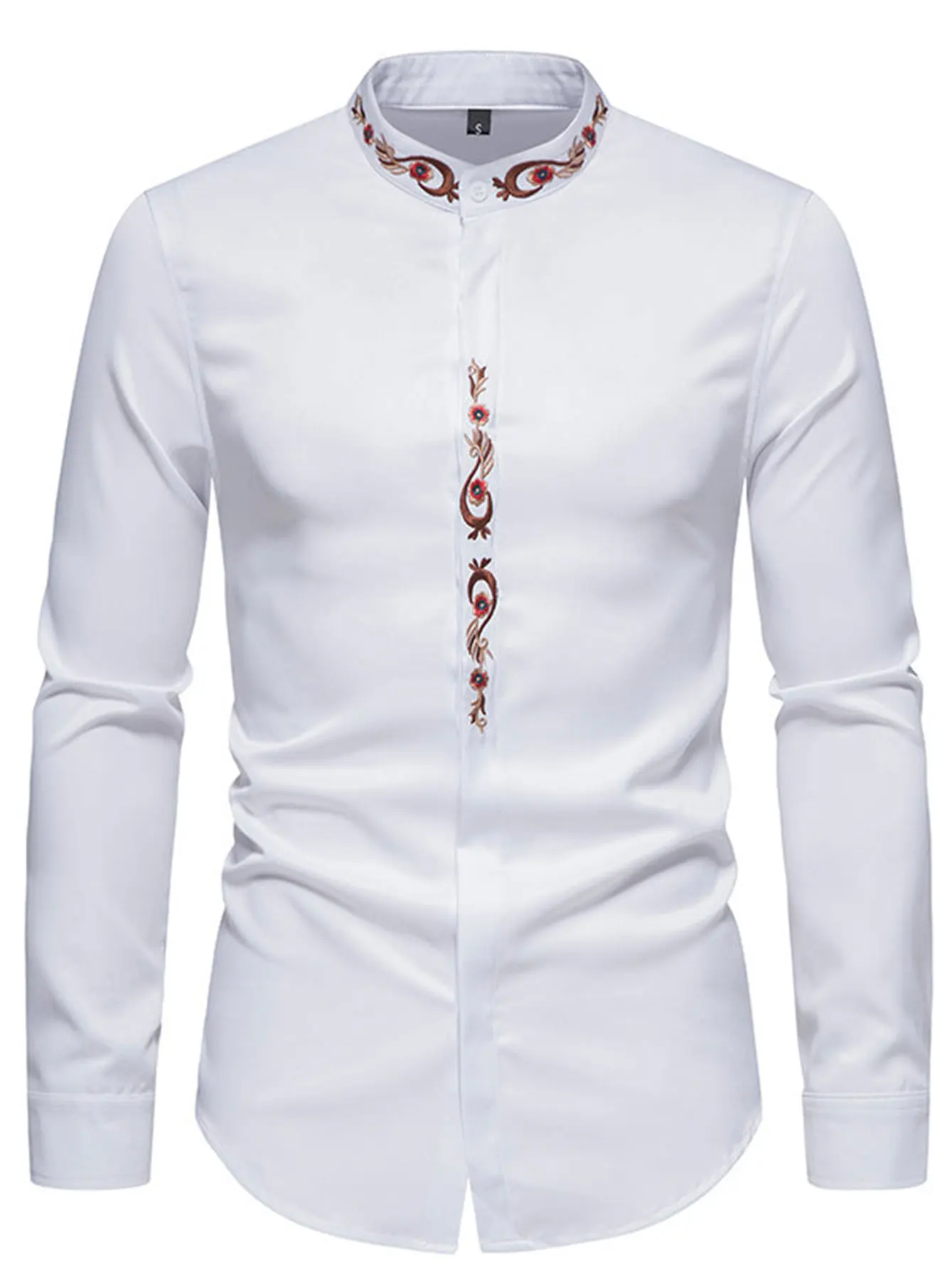 2024 Men\'s Fashion Phoenix Tail Embroidered Standing Neck Shirt Men\'s Shirt