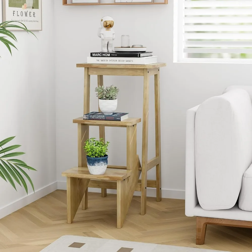 Tabouret en bois multifonctionnel, échelle pliante, étagère de rangement, meubles de bibliothèque, affichage, 3 en 1