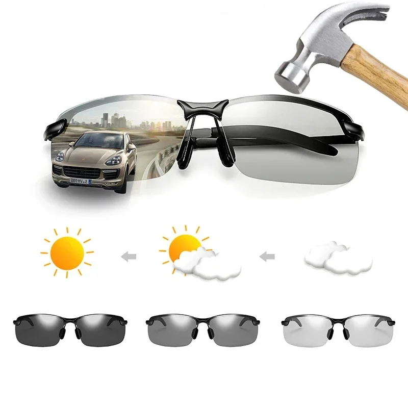 Color-Changing Polarized Sunglasses Men Night Vision Sunglasses Outdoor Riding Day and Night Driving Sunglasses Eyewear