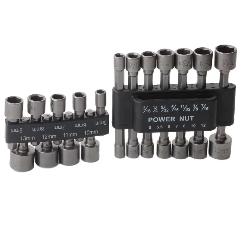 9/14pcs Power Nut Driver Drill Bit Set 5-12mm Hexagonal Shank Hex Nut Socket 1/4\