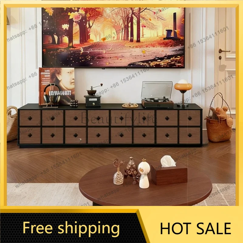 PG retro style TV cabinet living room finished product hidden socket medieval home floor TV cabinet