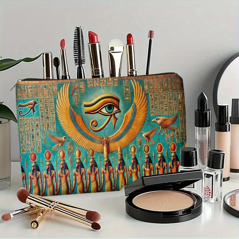 กระเป๋าแต่งหน้าภาพวาดฝาผนังอียิปต์ตาแห่งฮอรัส - กระเป๋าซิปมัลติฟังก์ชั่นน่ารักสำหรับผู้หญิง, กระเป๋าเก็บเครื่องประดับ