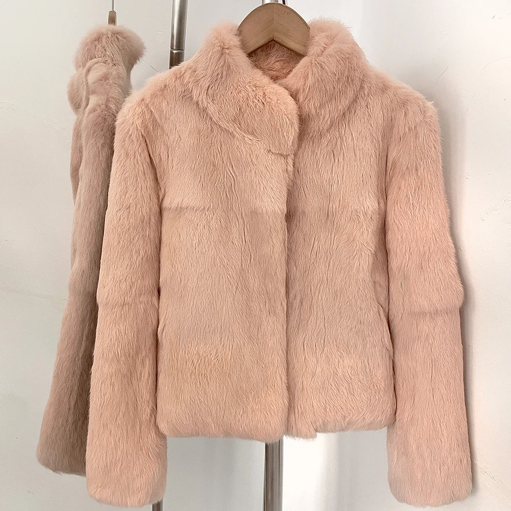 OFTBUY Modische Luxuriöse Kurze Warme Echte Pelzjacke Neue Herbst-Winter-Kleidung für Damen Einfarbiger Natürlicher Kaninchenfellmantel – Detail 14