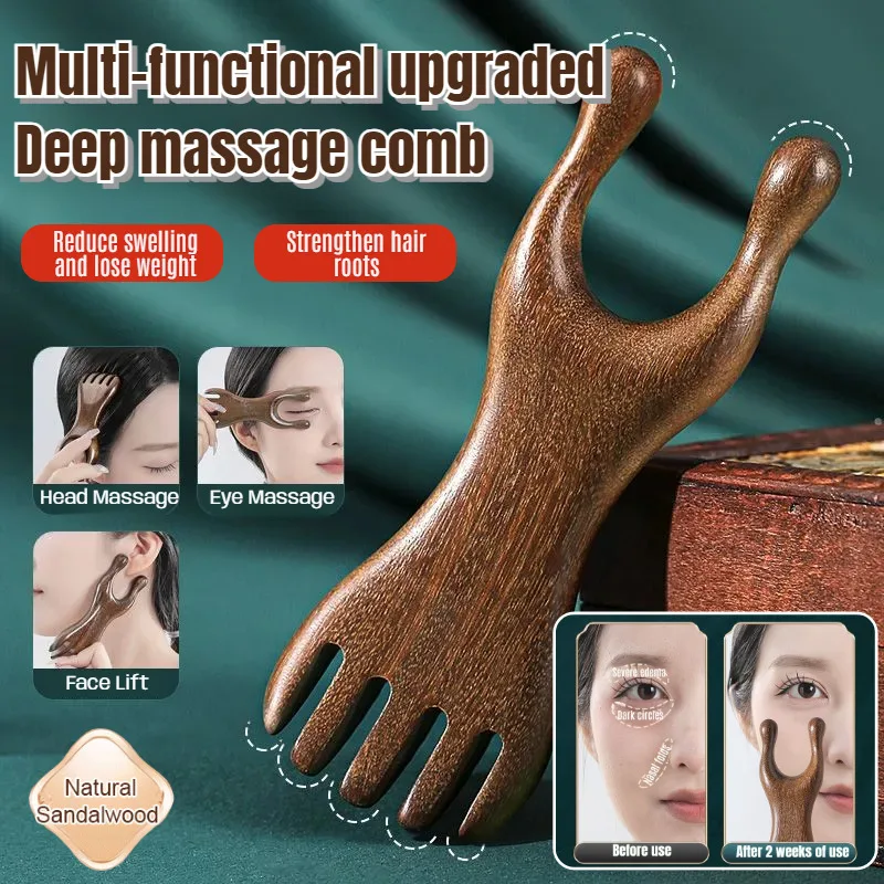 Upgraded sandalwood massage comb eye meridian comb wooden five claw comb eye care sharp scraping nose beautiful nose