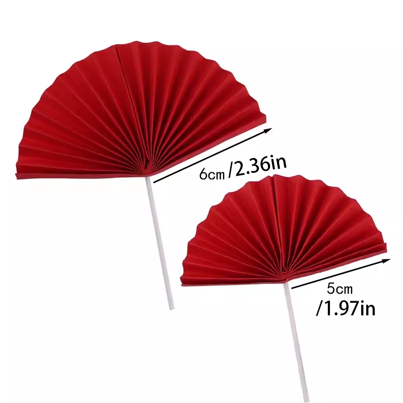 Roter Fächer-Geburtstagstorten-Dekorationsset: Rosa Fächer-Karten-Einsteckflagge, Prinzessinnen-Papierfächer, Party-Torten-Plugin – Detail 6