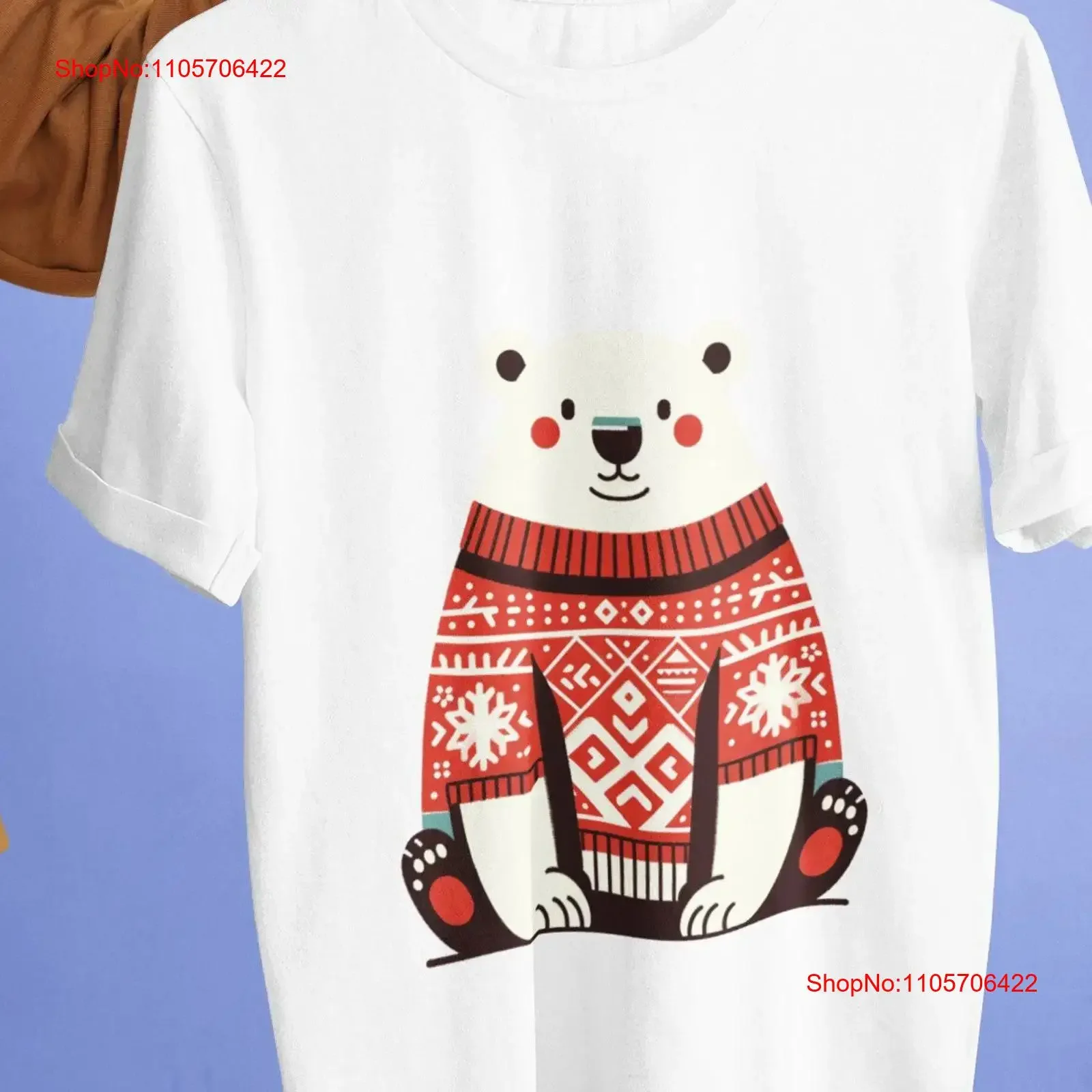 Polar Bear Holiday Sweater T Shirt Cozy Winter Snowflake Design Festive Red White Pattern Unique Christmas Idea vintage Washed