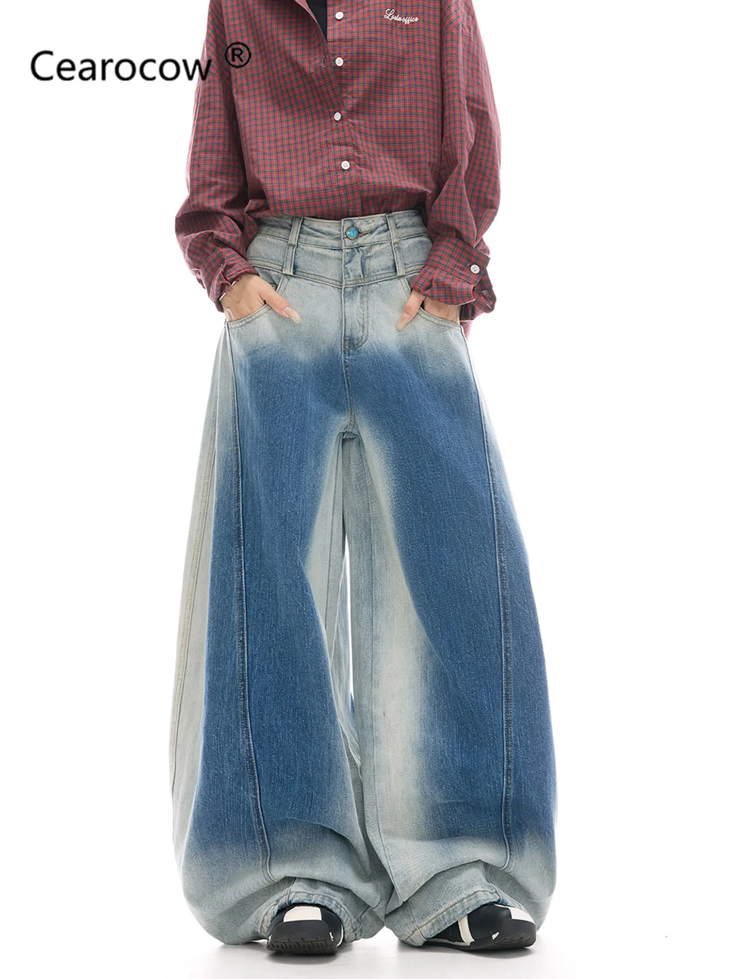 Women Blue Baggy Y2k Cargo Jeans Japanese 2000s Style High Waist Jean Pants Vintage Harajuku Oversize Denim Trousers