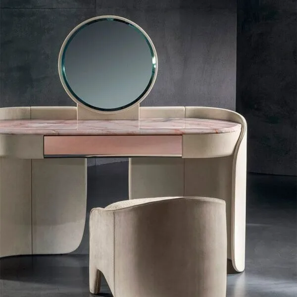 

Элегантный современный туалетный столик из розового мрамора с прожилками, с напольным зеркалом и табуретом, роскошная мебель для спальни для отелей*