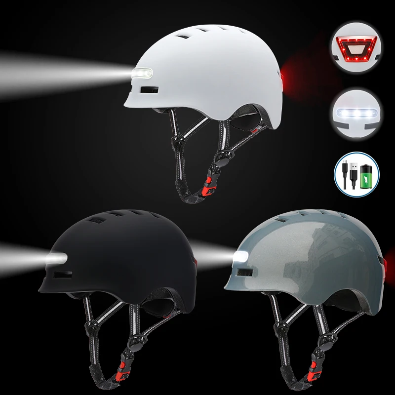 Urban Commuting Electric Bike Scooter Helmet LED Helmet Bicycle Helmet With Front And Rear Warning Light