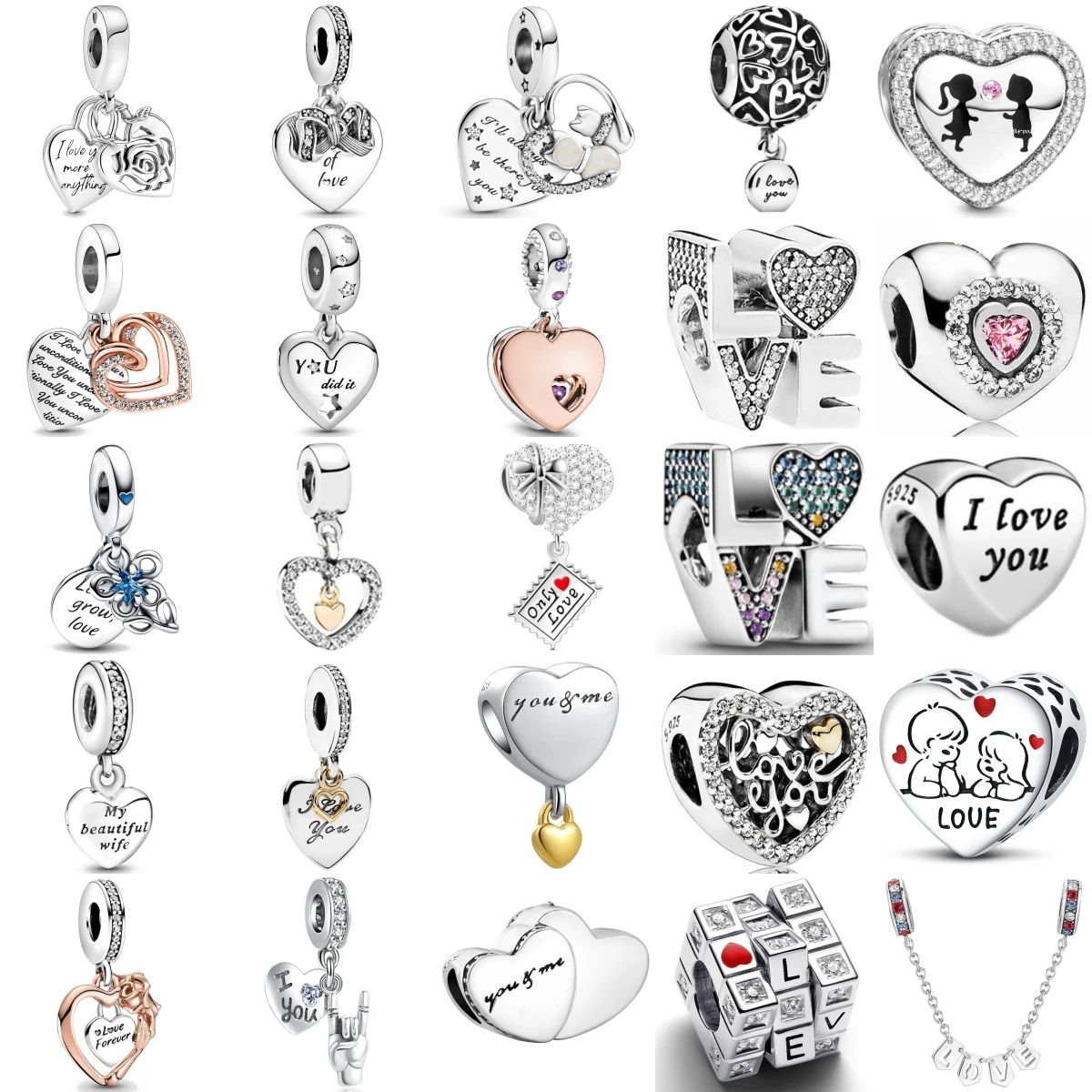 

New 925 Sterling Silver Rubik's Cube Two Colors Heart-shaped Pendant Of Chain Beaded Fit Original Bracelet DIY Ladies Jewelry