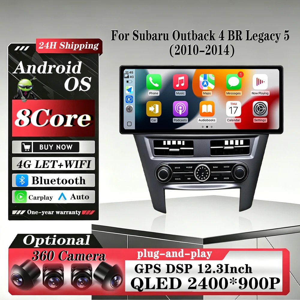 Android 16 Carplay Auto Car Radio GPS Multimedia Video Player For Subaru Outback 4 BR Legacy 5 2010-2014 Stereo BT