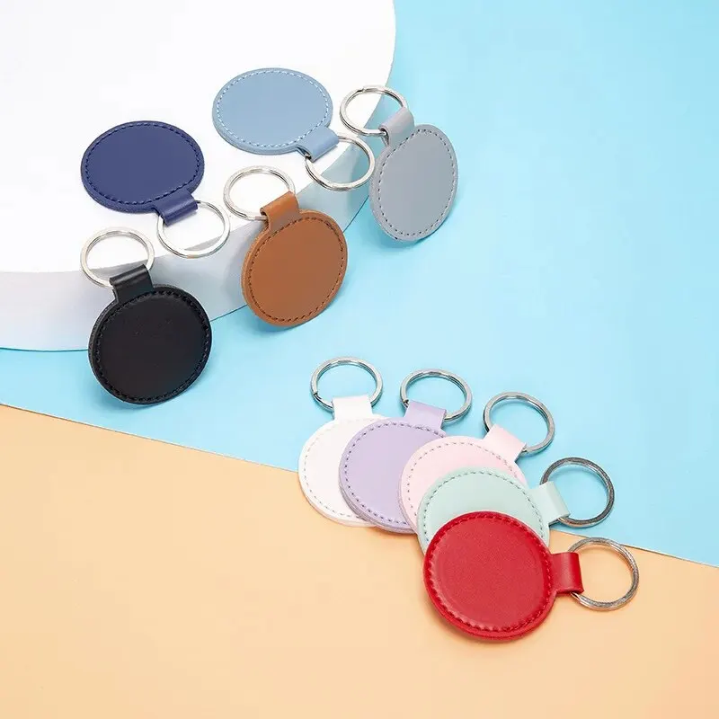 Simple and Creative Leather PU round Drop Box Key Chain Card Holder Anti-lost Key Ring Bag Pendant Car Key Chain