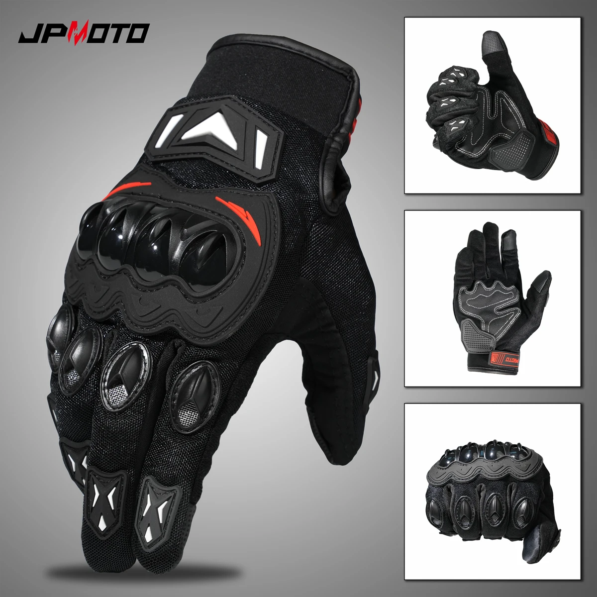Motorcycle gloves for summer riding with touch-sensitive mesh, hard knuckle protection, full-hand design, suitable for off-road