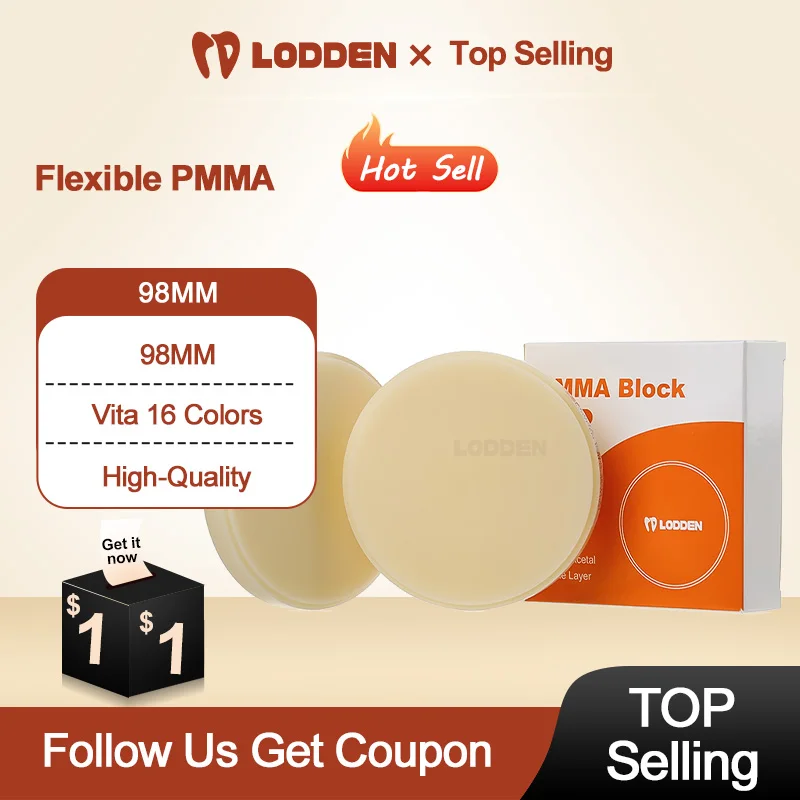 LODDEN Flexible PMMA Block Dental Lab Resin Materials High-Quality for CAD/CAM 98mm System Transparent Elastic Dentist Materials