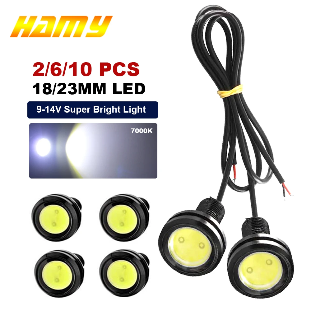 2/10 PCS 18mm/23mm Eagle Eye LED Signal Bulb Car Fog DRL Daytime Running Light Backup Reverse Tail Rock Lamp COB Chips 12V 6500K