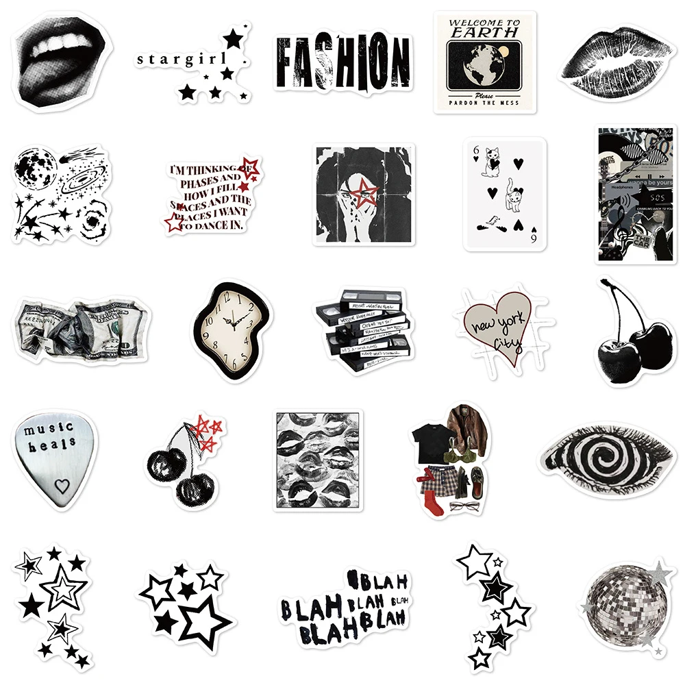 10/30/50 pçs preto branco dos desenhos animados y2k adesivos estéticos legal centro meninas decalques portátil bagagem guitarra adesivo à prova dwaterproof água decoração
