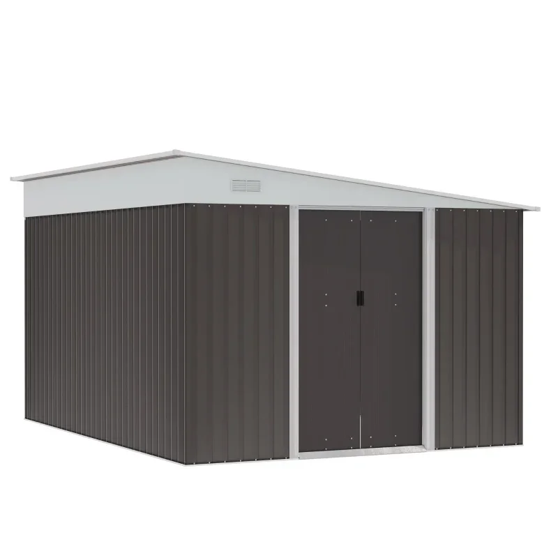 Simple 11.5' X 9' X 6.5' Steel Garden Storage Shed Outdoor Metal Lean To Tool House W/ Double Sliding Lockable Doors