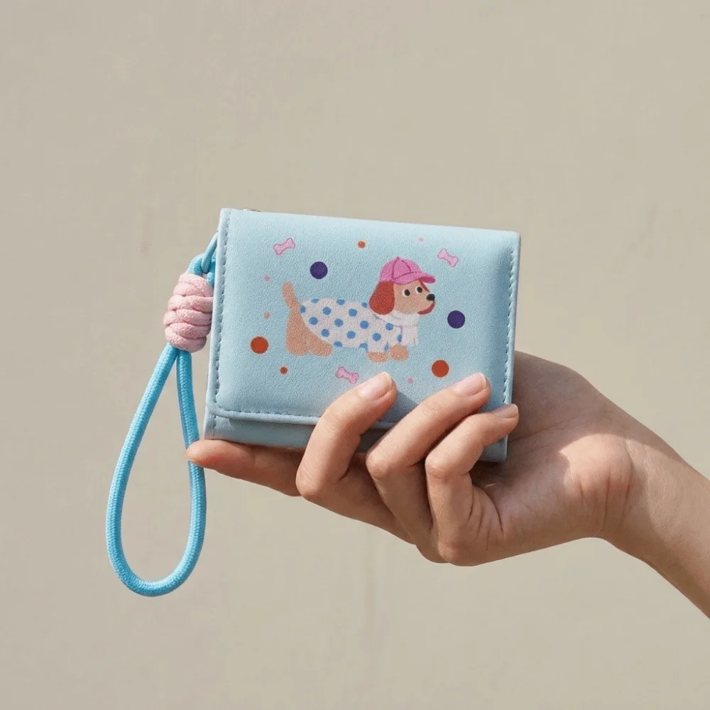 PU Dachshund Dog Wallet Cartoon Multiple Card Sausage Dog Card Bag Small Item Bag PU Leather Three Fold Wallet Shopping