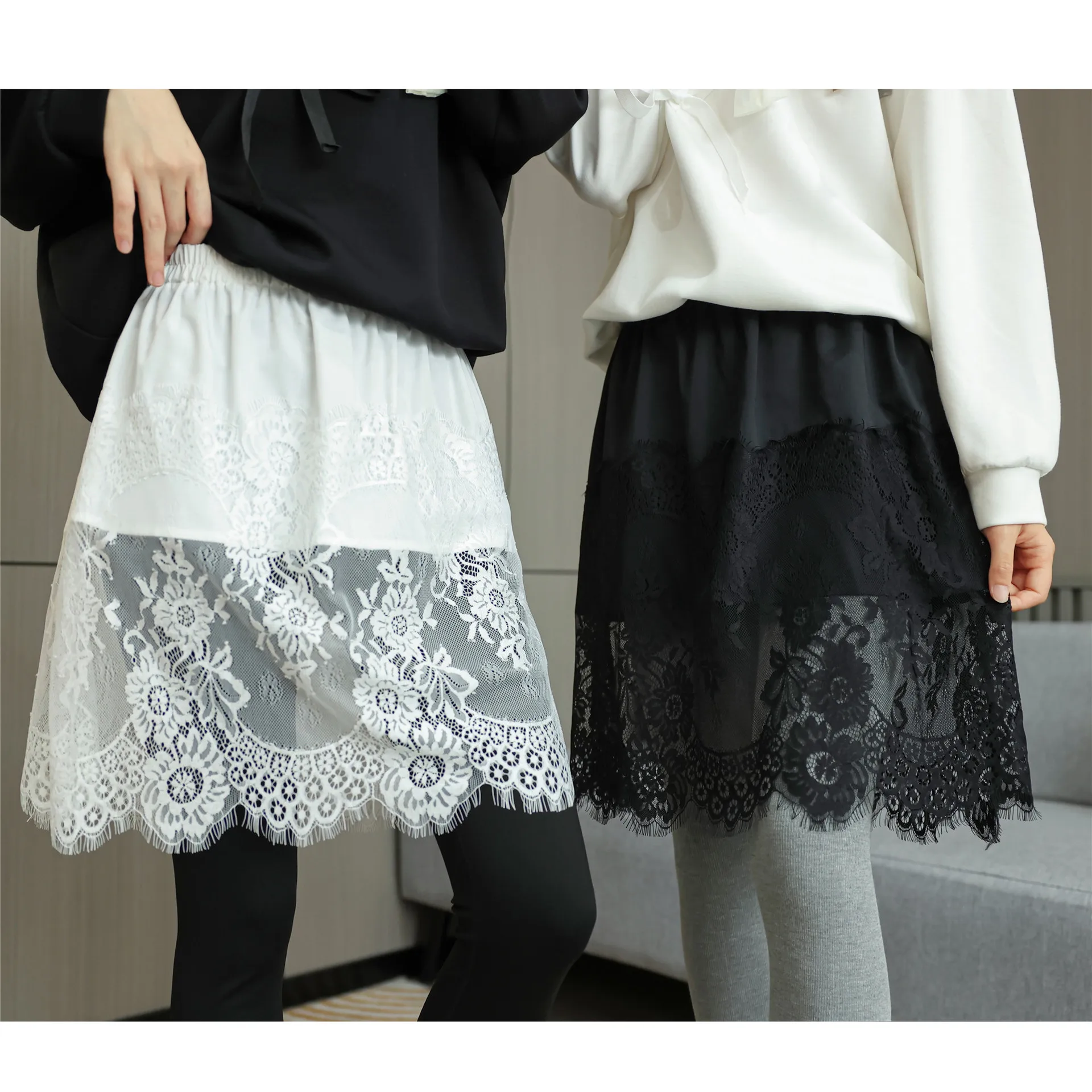 Gefälschte Röcke mit Spitzen-Blumenmuster für Damen, Hemdverlängerung, verstellbares gefälschtes Oberteil, unterer Sweep, gefälschter Saum, abnehmbarer Taillen-Unterrock – Detail 1