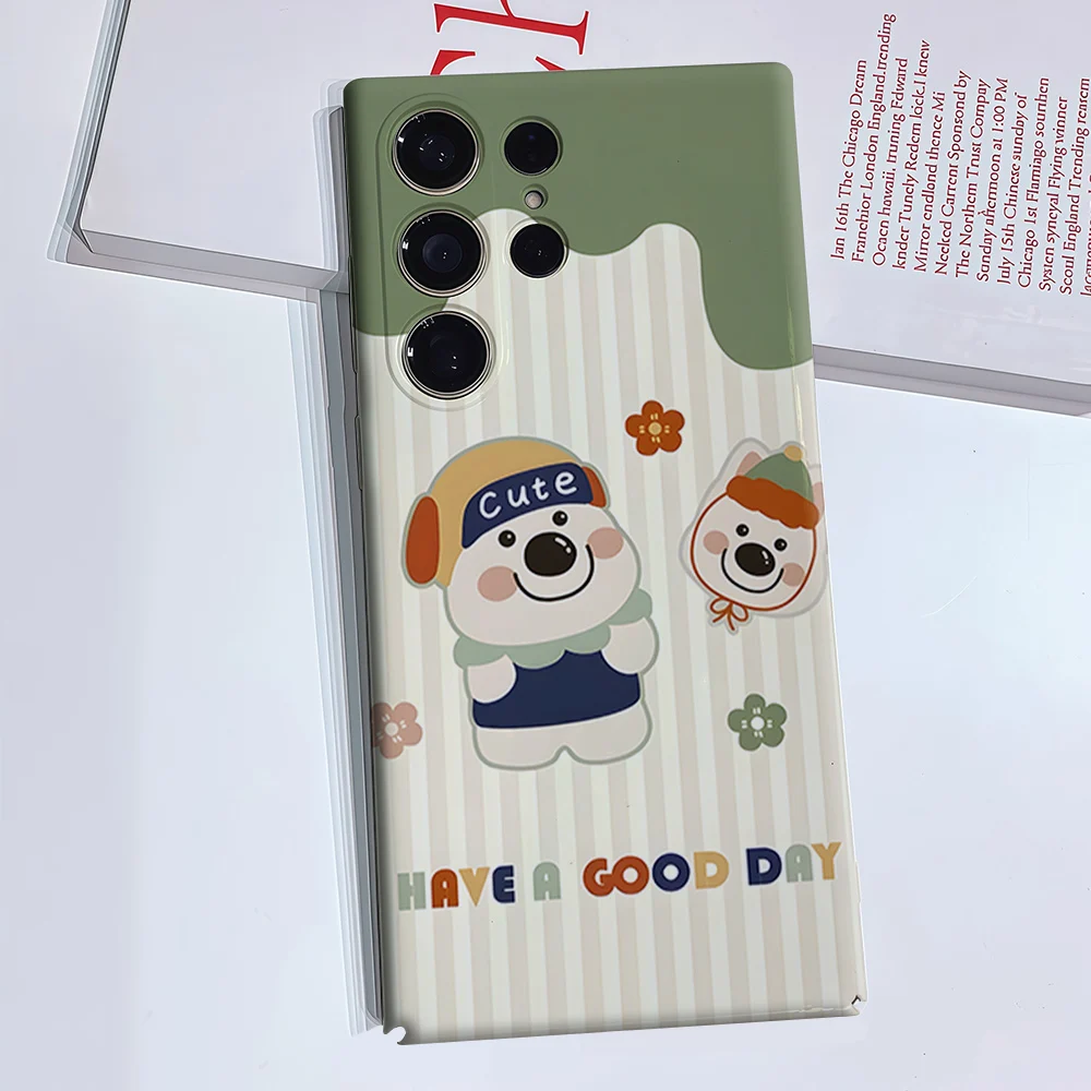 Cute Dogs Good Day Green Luxury Fashion Full Lens Protective Case for Samsung Galaxy S26 S25 S24 A56 A36 Plus Ultra