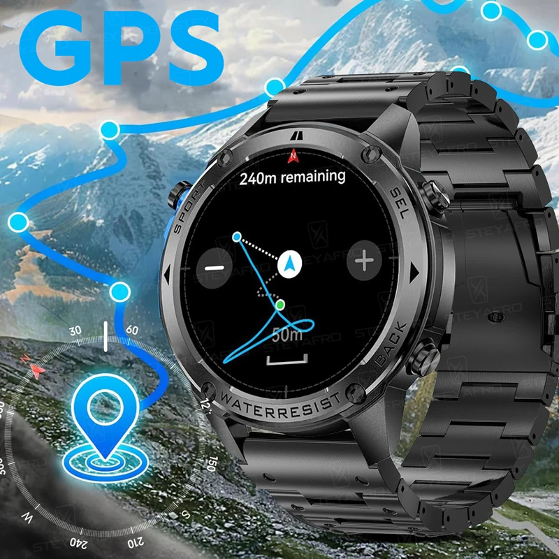 

2025 Новые Смарт-часы с GPS, 5 АТМ, водонепроницаемые, встроенный компас, барометрический альтиметр, 6 спутников, мужские Bluetooth-вызовы для Android iOS