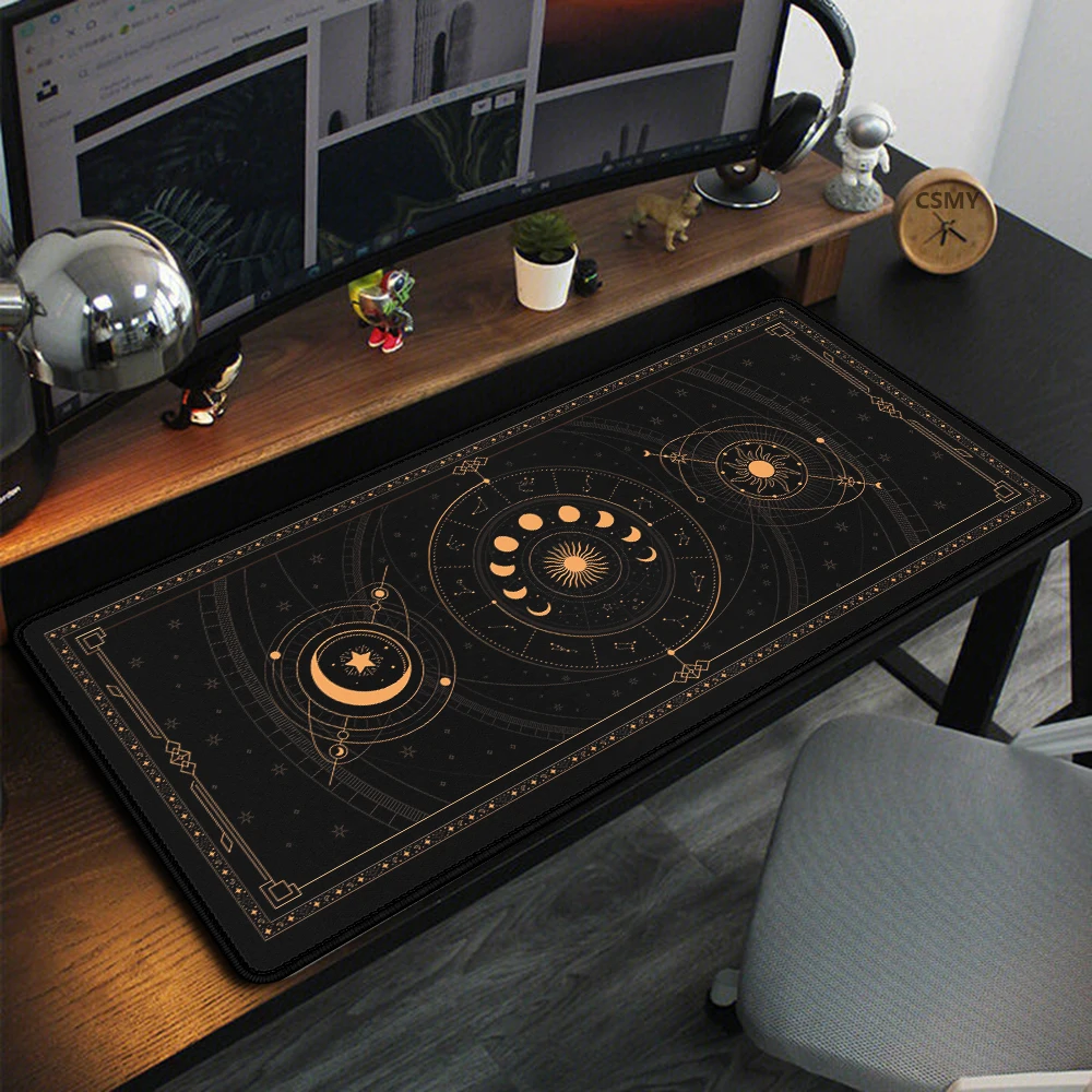 Black Gold Moon Star Divination Zodiac Astrological Sign Table Mat Zodiacal Constellations Mouse Pad Keyboard Carpet Desktop Mat