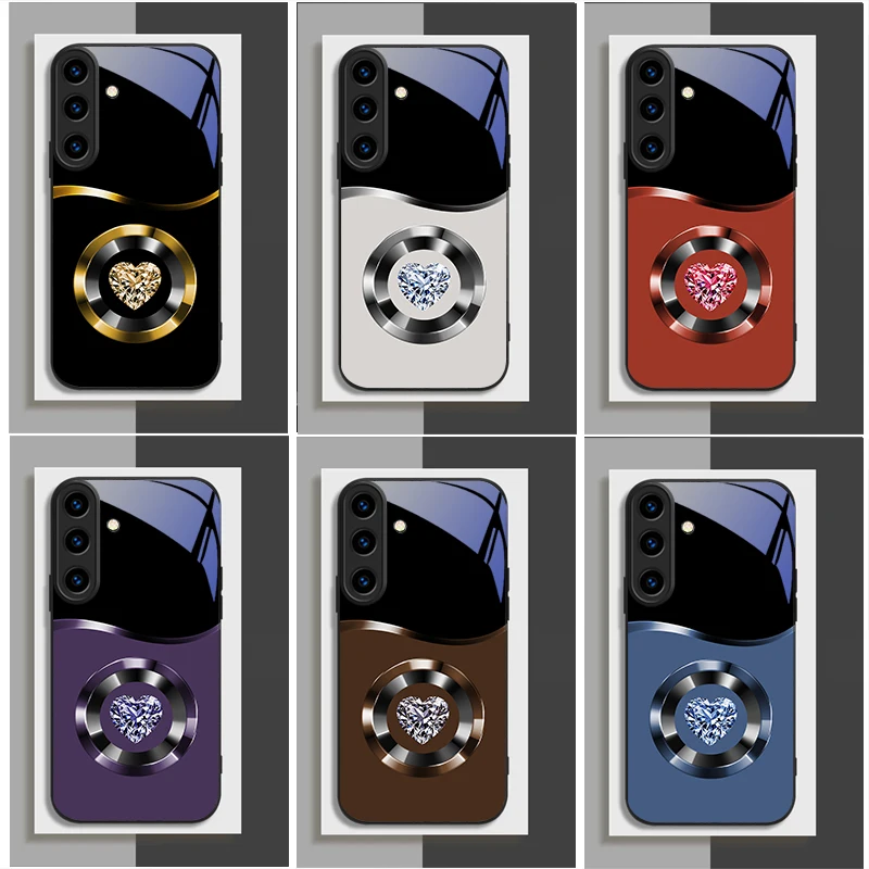 Black Gold Heart Pattern Suitable For Samsung Galaxy S26 Ultra S20 FE S21 S22+ S23Plus S24 S25 Edge magnetism Glass Phone Casee