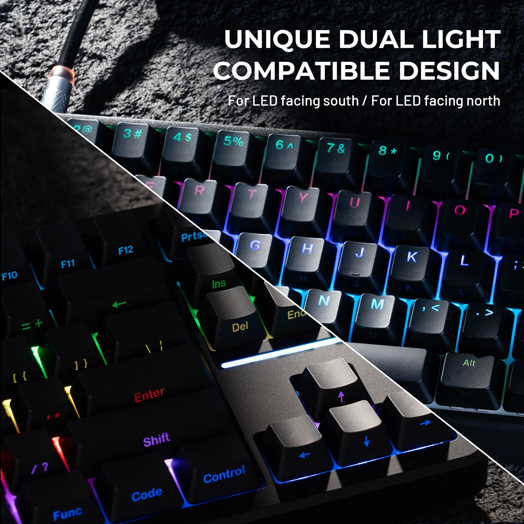 XVX Phantom Keycap Shine Through for LED Facing South/North IMD Tech Stealth Design 118 Key OEM Profile Backlit Side Printed